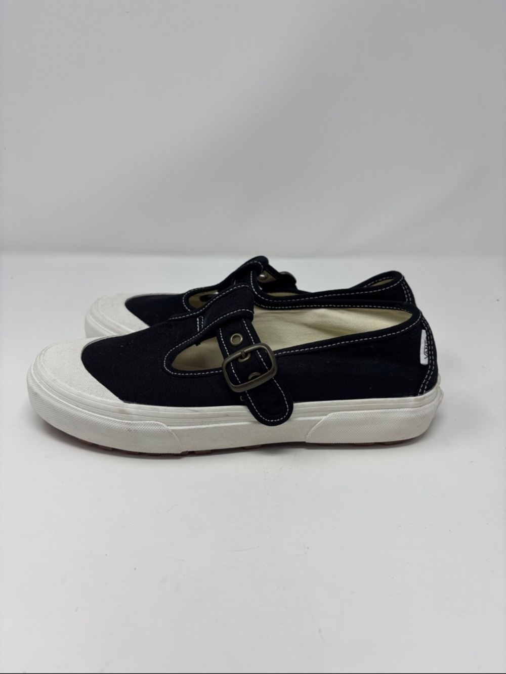 Vans | 8.5 Black Canvas Mary Jane Sneakers with White Toe Cap - Picture 6 of 8